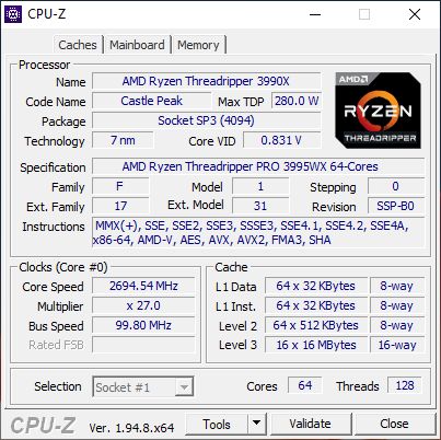 AMD Ryzen Threadripper PRO 3995WX CPU Z